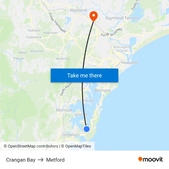 Crangan Bay to Metford map