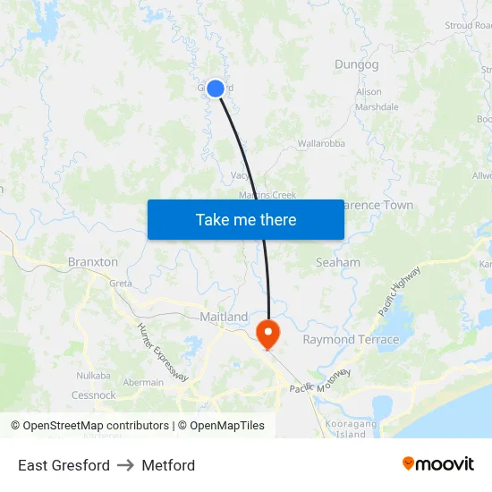 East Gresford to Metford map