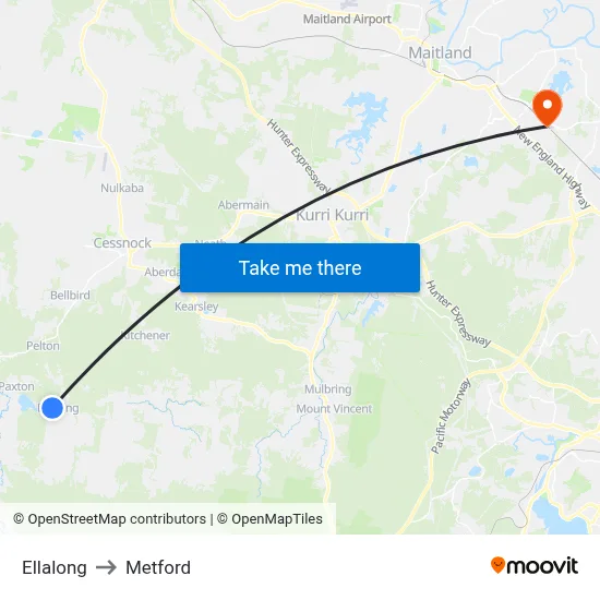 Ellalong to Metford map