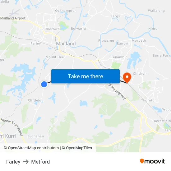 Farley to Metford map