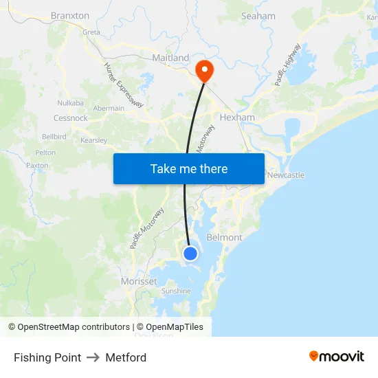 Fishing Point to Metford map