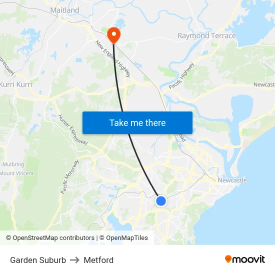 Garden Suburb to Metford map