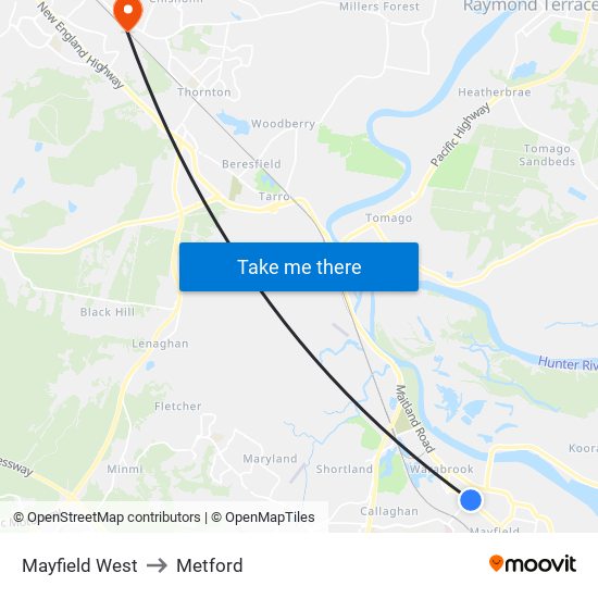 Mayfield West to Metford map