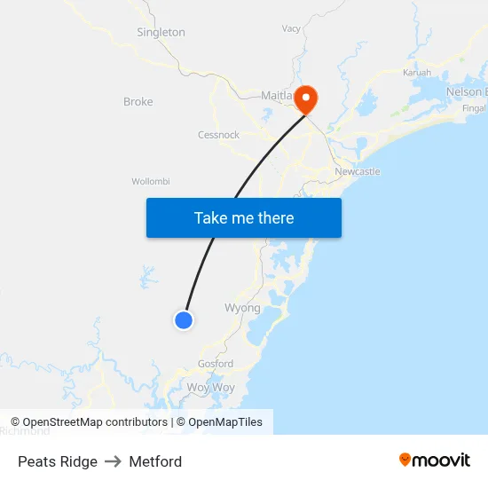 Peats Ridge to Metford map