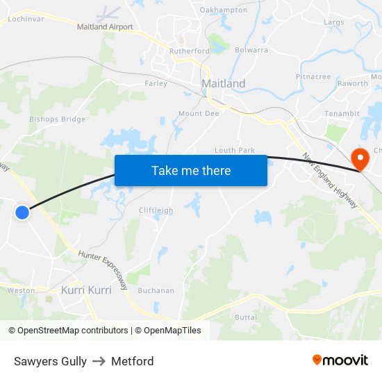 Sawyers Gully to Metford map