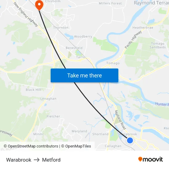 Warabrook to Metford map
