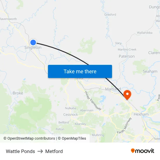 Wattle Ponds to Metford map