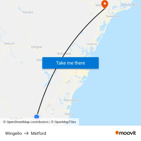 Wingello to Metford map