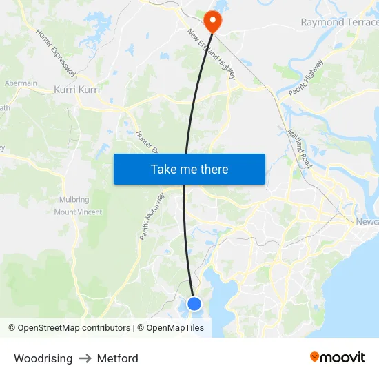 Woodrising to Metford map