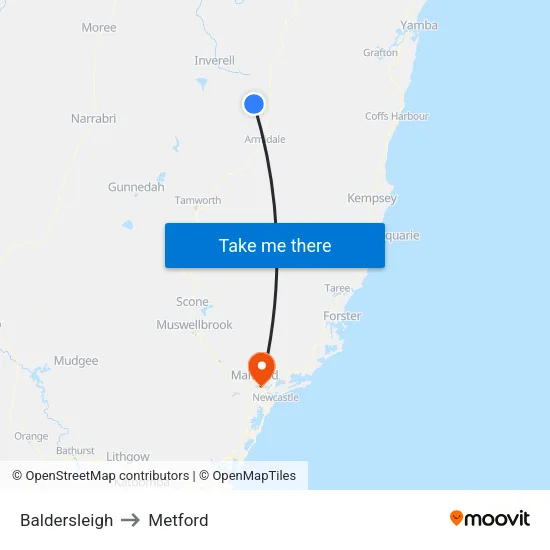Baldersleigh to Metford map