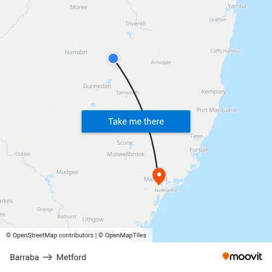 Barraba to Metford map