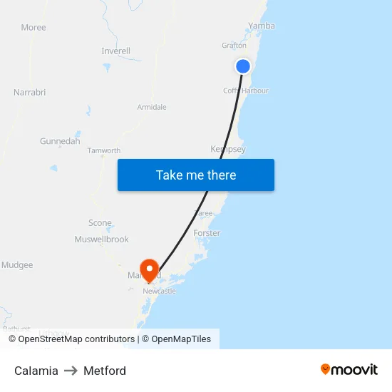 Calamia to Metford map