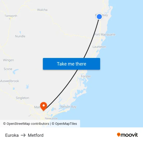 Euroka to Metford map