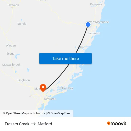 Frazers Creek to Metford map