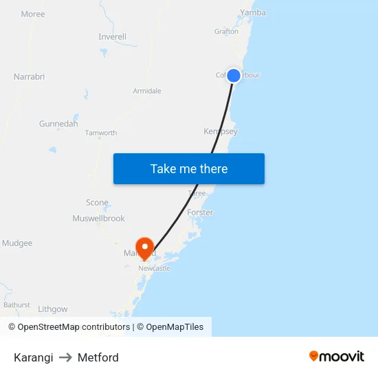 Karangi to Metford map