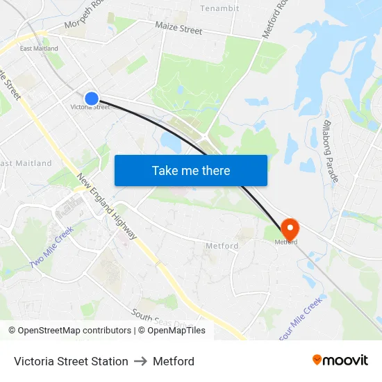 Victoria Street Station to Metford map