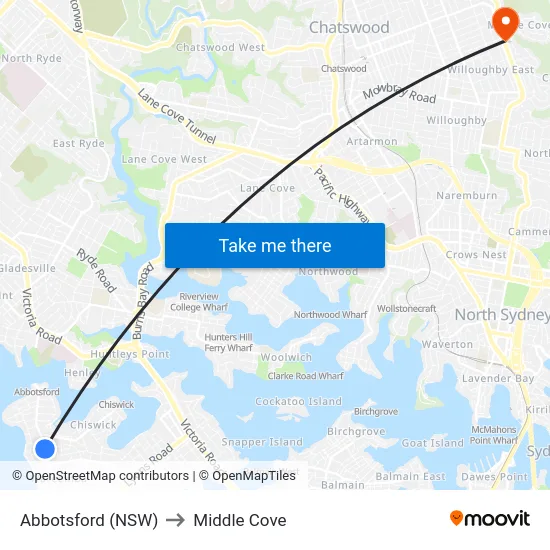 Abbotsford (NSW) to Middle Cove map