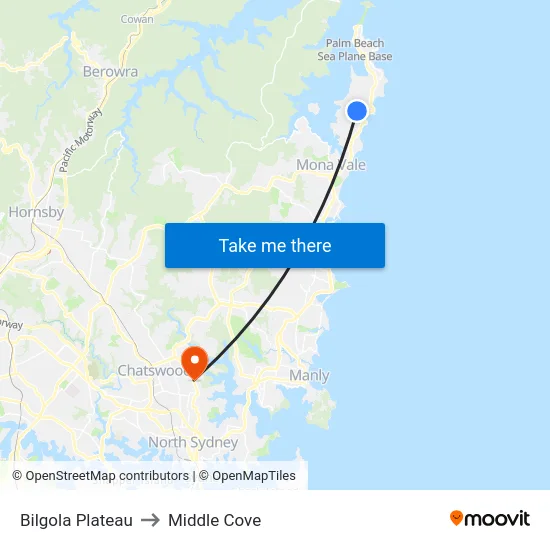 Bilgola Plateau to Middle Cove map