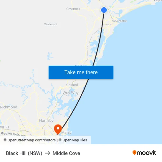 Black Hill (NSW) to Middle Cove map