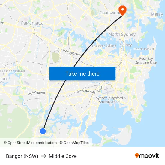 Bangor (NSW) to Middle Cove map