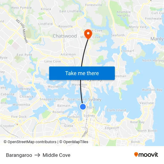 Barangaroo to Middle Cove map
