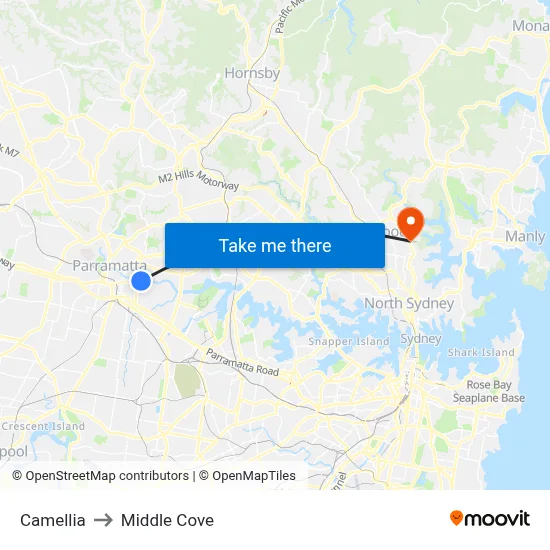 Camellia to Middle Cove map