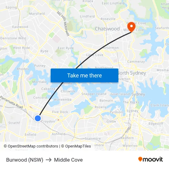Burwood (NSW) to Middle Cove map