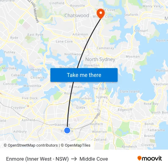 Enmore (Inner West - NSW) to Middle Cove map