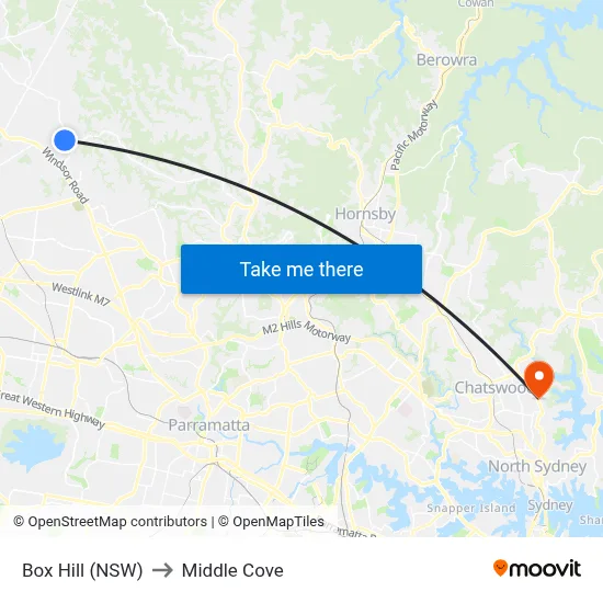 Box Hill (NSW) to Middle Cove map