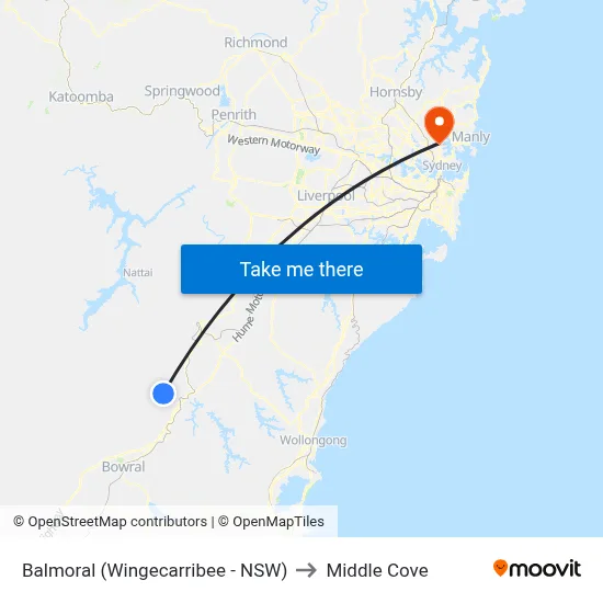 Balmoral (Wingecarribee - NSW) to Middle Cove map