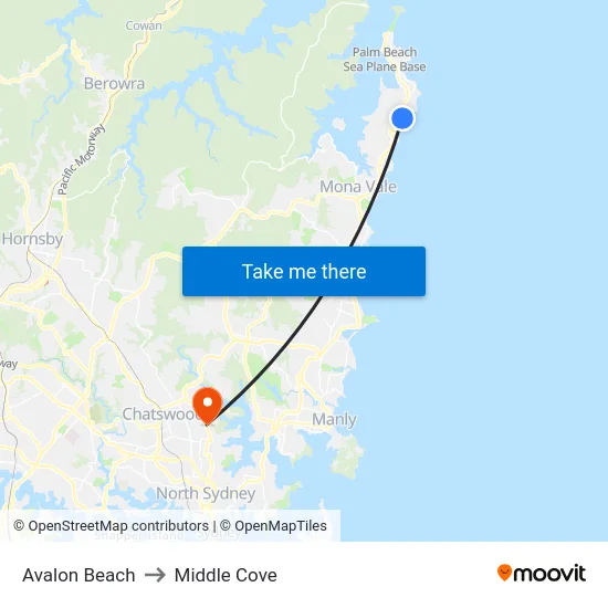 Avalon Beach to Middle Cove map