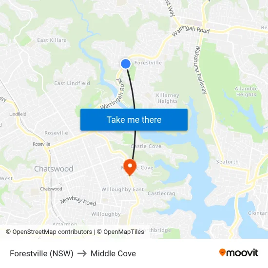Forestville (NSW) to Middle Cove map