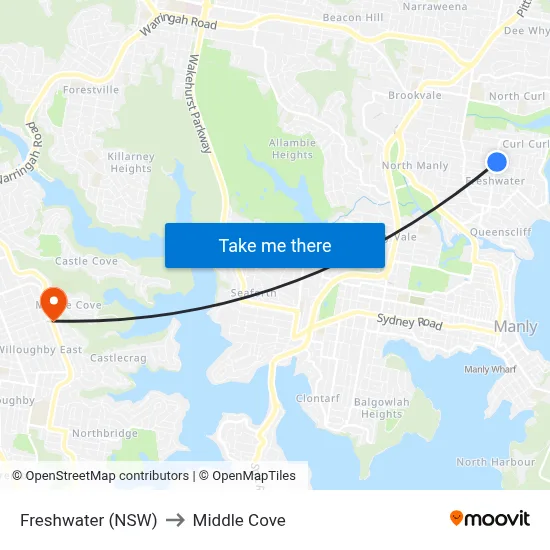 Freshwater (NSW) to Middle Cove map