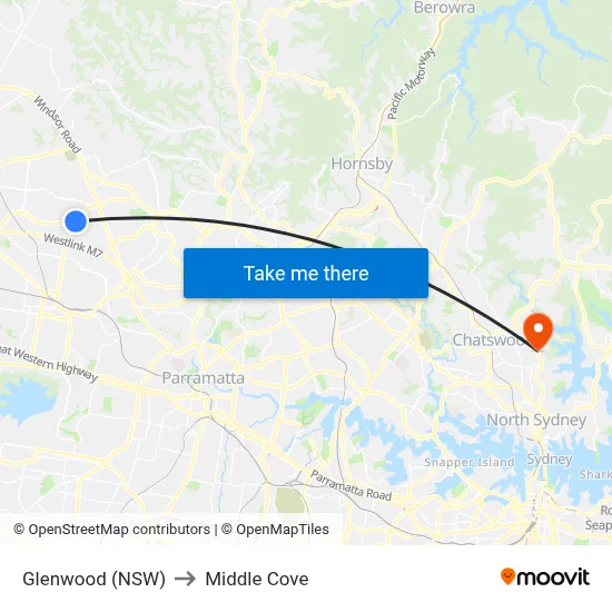 Glenwood (NSW) to Middle Cove map