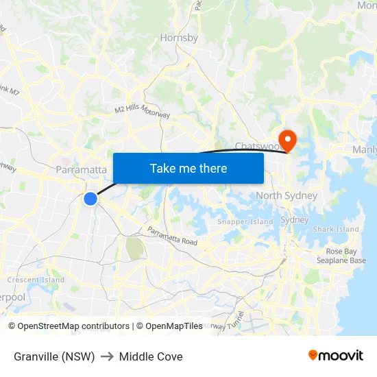 Granville (NSW) to Middle Cove map