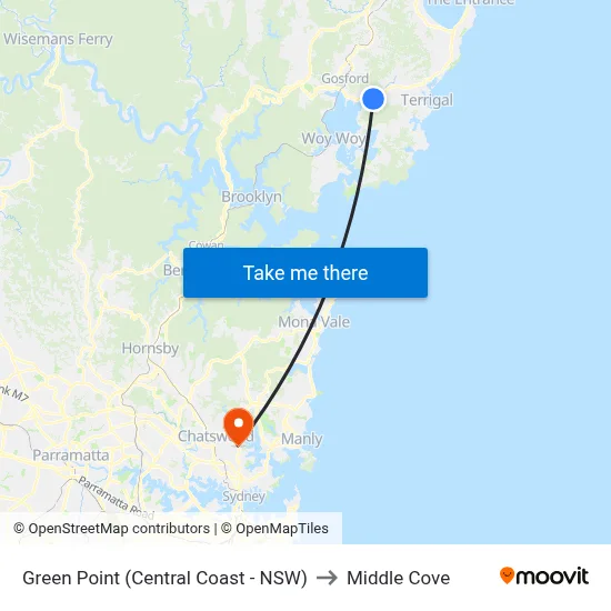 Green Point (Central Coast - NSW) to Middle Cove map