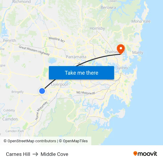 Carnes Hill to Middle Cove map