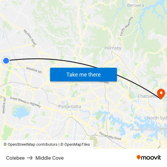Colebee to Middle Cove map