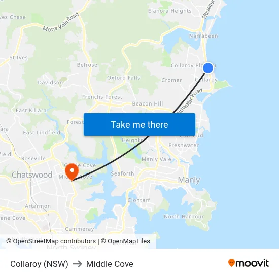 Collaroy (NSW) to Middle Cove map