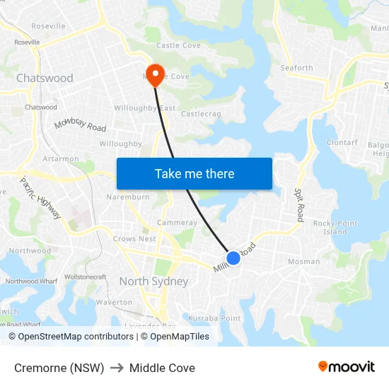 Cremorne (NSW) to Middle Cove map