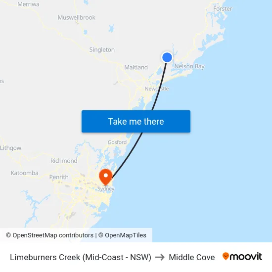 Limeburners Creek (Mid-Coast - NSW) to Middle Cove map