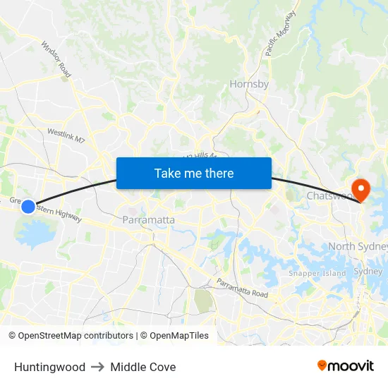 Huntingwood to Middle Cove map