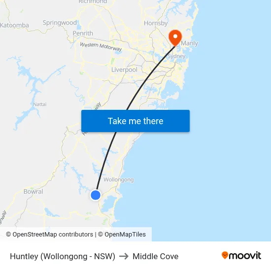 Huntley (Wollongong - NSW) to Middle Cove map