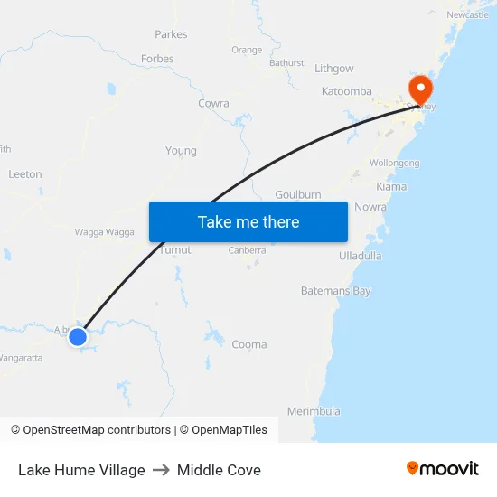 Lake Hume Village to Middle Cove map