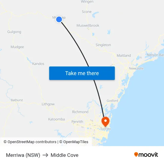 Merriwa (NSW) to Middle Cove map