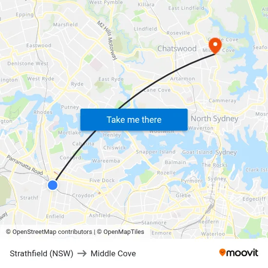 Strathfield (NSW) to Middle Cove map