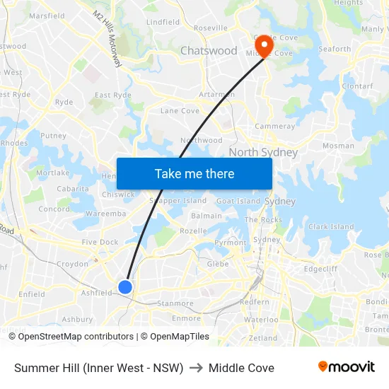 Summer Hill (Inner West - NSW) to Middle Cove map