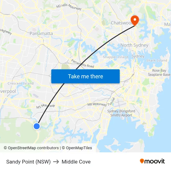 Sandy Point (NSW) to Middle Cove map