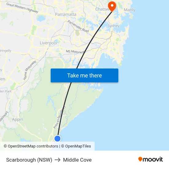 Scarborough (NSW) to Middle Cove map