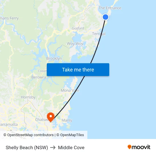 Shelly Beach (NSW) to Middle Cove map